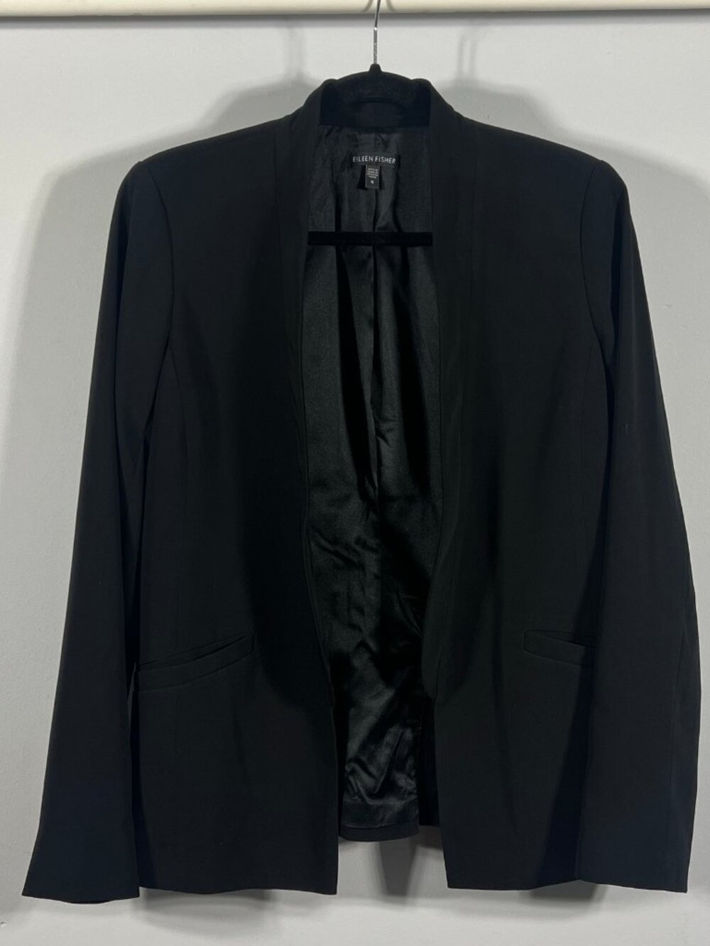 Eileen Fisher Jacket Womens Blazer Open Front Silk Lined 6 Minimalist Luxury